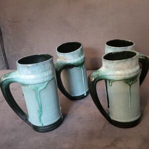 Artisan Ceramic Mugs with Drip Design